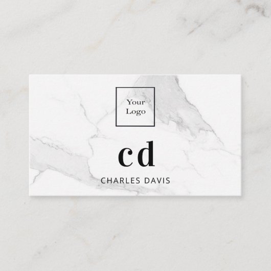 Marmorweiße Monogramm-Initialen Qr-Logo Visitenkarte (Vorderseite)