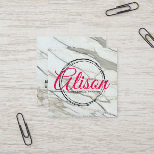 Marmorweiße rosa Kalligraphiebuchstaben quadratisc Quadratische Visitenkarte