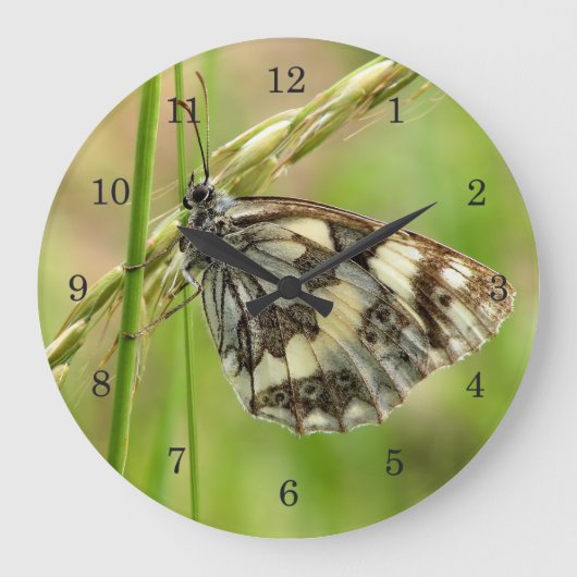 Marmorweißer Schmetterling auf Gras Große Wanduhr (Vorderseite)
