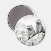 Marmot Animal Discovery Wild Nature Ink Sketch Kun Magnet (Vorderseite/Rückseite)