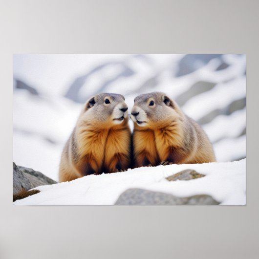 Marmot Animal Nature Zuneigung Gekümmert Poster (Vorne)