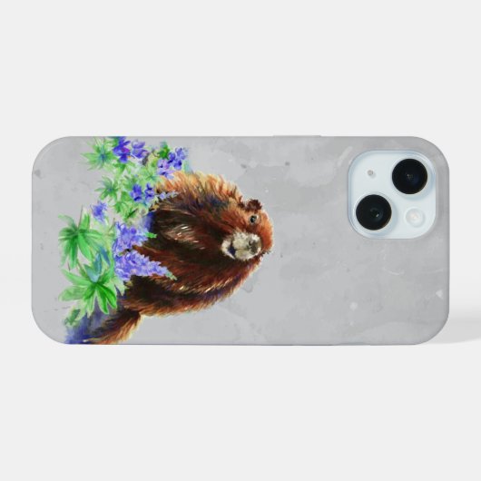 Marmot Groundhog Wasserfarbe Art iPhone 15 Hülle (Rückseite (Horizontal))