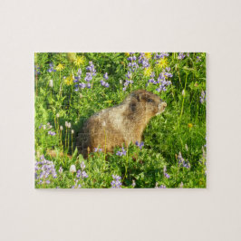 Marmot in den Wildblumen des Berges Rainier Puzzle
