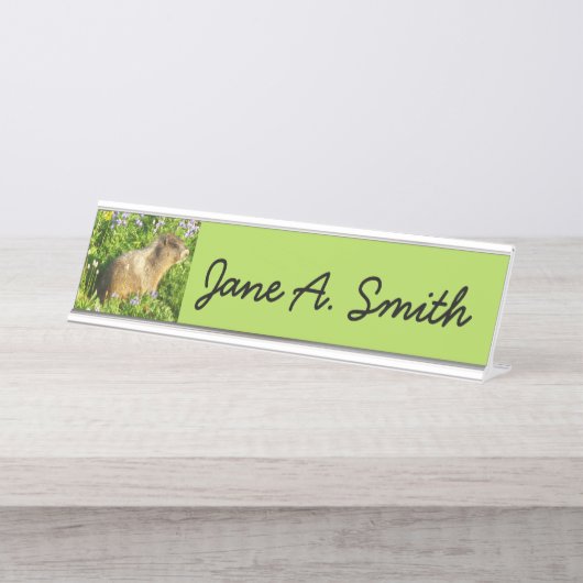 Marmot in den Wildblumen des Berges Rainier Schreibtischnamensplakette (Vorderseite )