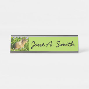 Marmot in den Wildblumen des Berges Rainier Schreibtischnamensplakette