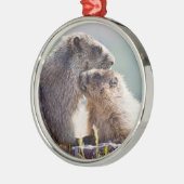 Marmot Mutter mit Baby Ornament Aus Metall (Links)