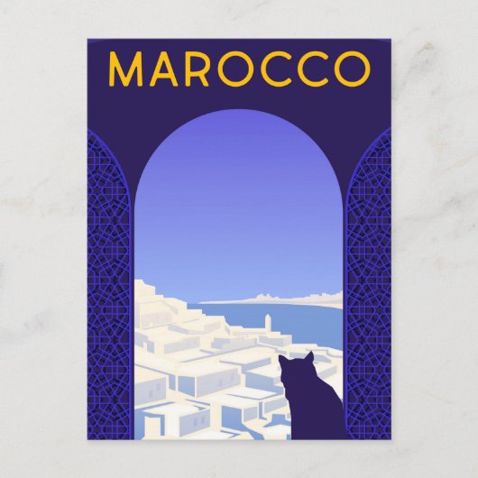 *~* Marocco Marokko Postcard Cat Window Ledge Blue Postkarte (Vorderseite)