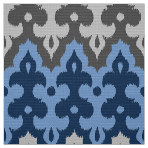 Marokkaner Ikat Damast, blau und Grau/Grau Stoff