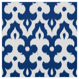 Marokkaner Ikat Damast-Muster, Kobalt-Blau u. Wei Stoff