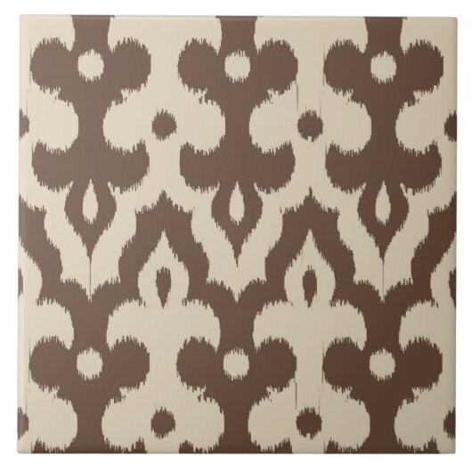 Marokkaner Ikat Damast-Muster, Taupe und Beige Fliese (Vorderseite)