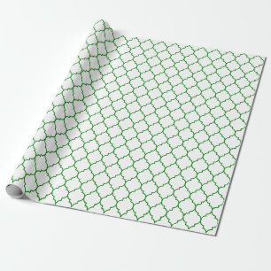 Marokkaner Quatrefoil Grün auf weißem Packpapier