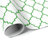 Marokkaner Quatrefoil Grün auf weißem Packpapier (Rolleneckpunkt)