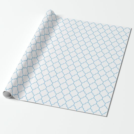 Marokkaner Quatrefoil hellblau auf Weiß Geschenkpapier (Ungerollt)