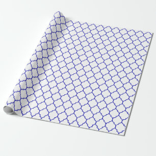 Marokkaner Quatrefoil Königsblau auf Weiß Geschenkpapier