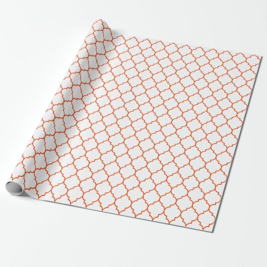 Marokkaner Quatrefoil Leuchtorange auf Weiß Geschenkpapier (Ungerollt)