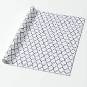 Marokkaner Quatrefoil Marine-Blau auf Weiß Geschenkpapier (Ungerollt)