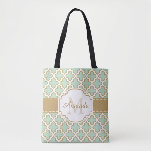 Marokkaner Quatrefoil Muster-Goldminzen-Monogramm Tasche (Vorderseite)