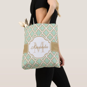 Marokkaner Quatrefoil Muster-Goldminzen-Monogramm Tasche