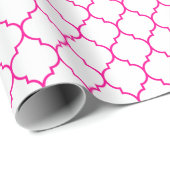 Marokkaner Quatrefoil Pink auf Weiß Geschenkpapier (Rolleneckpunkt)