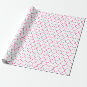 Marokkaner Quatrefoil Rosa auf weißem Packpapier