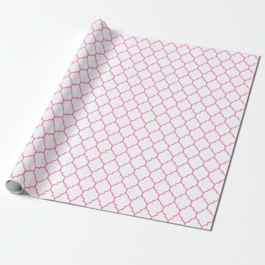 Marokkaner Quatrefoil Rosa auf weißem Packpapier (Ungerollt)
