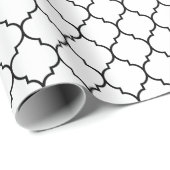 Marokkaner Quatrefoil Schwarzes auf weißem Geschenkpapier (Rolleneckpunkt)