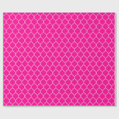 Marokkaner Quatrefoil Weiß auf Pink Geschenkpapier (Flach)