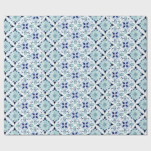 marokkanisch-blaues Fliesenmuster Geschenkpapier (Flach)