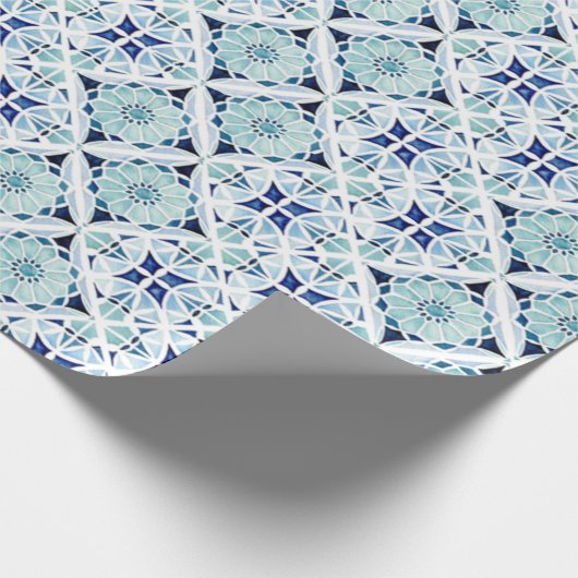 marokkanisch-blaues Fliesenmuster Geschenkpapier (Ecke)