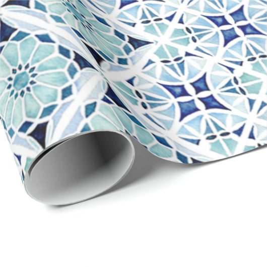 marokkanisch-blaues Fliesenmuster Geschenkpapier (Rolleneckpunkt)