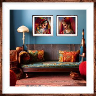 Marokkanisch dekoriertes Zimmer rot Blau Gold oran Poster