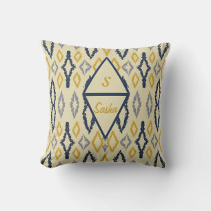 Marokkanisch Ikat Blue Yellow Personalisiert Kissen