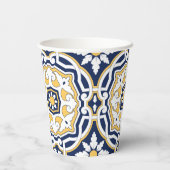 marokkanisch lebendig blau-gelb kompliziert geomet pappbecher (Rückseite)