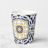 marokkanisch lebendig blau-gelb kompliziert geomet pappbecher (Vorderseite)