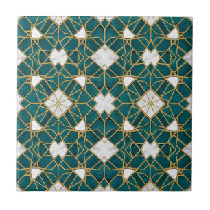Marokkanisch Türkis und Gold Islamisches Geometris Fliese