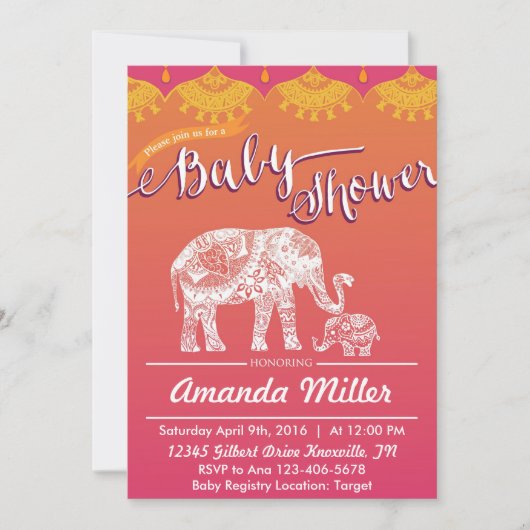 Marokkanische Babydusche - Indische Inspiration -  Einladung (Vorderseite)