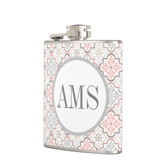 Marokkanische Blume Monogram Personalisiert Flachmann (Links)