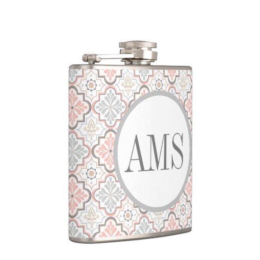 Marokkanische Blume Monogram Personalisiert Flachmann (Rechts)