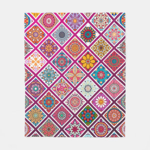 Marokkanische Boheme-Mandala-Fliesen Fleecedecke
