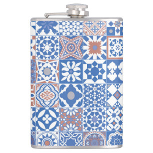 Marokkanische Fliese blau,braun Flachmann
