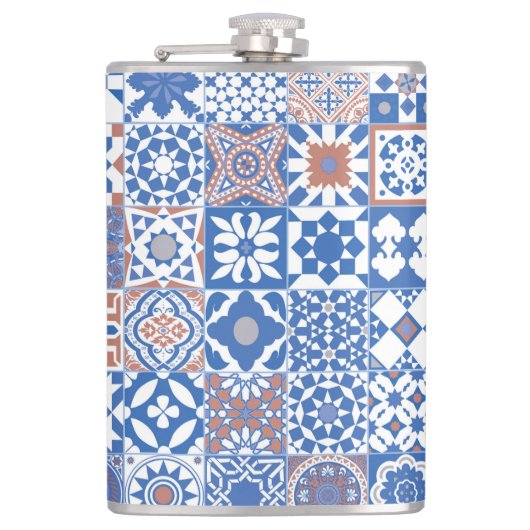 Marokkanische Fliese blau,braun Flachmann (Vorderseite)
