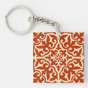Marokkanische Fliese - Korallenorange und Pfirsich Schlüsselanhänger