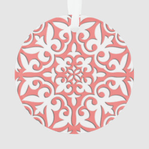 Marokkanische Fliese - korallenrosa und weiß Ornament