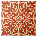 Marokkanische Fliese - korallenrote Orange und<br><div class="desc">Marokkanisches inspiriertes Fliesenmuster mit einem Polier,  Keramikblick - tiefe korallenrote Orange mit einem hellen Pfirsichhintergrund</div>