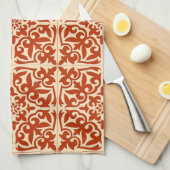 Marokkanische Fliese - korallenrote Orange und Küchentuch (Viertel Falte)