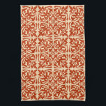 Marokkanische Fliese - korallenrote Orange und Küchentuch<br><div class="desc">Marokkanisches inspiriertes Fliesenmuster mit einem Polier,  Keramikblick - tiefe korallenrote Orange mit einem hellen Pfirsichhintergrund</div>