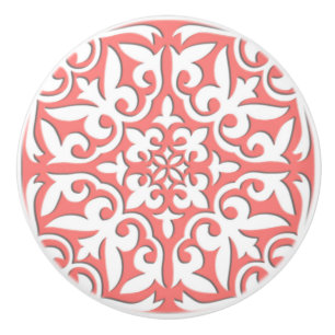 Marokkanische Fliese - korallenrotes rosa und Wei Keramikknauf