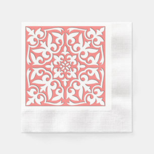 Marokkanische Fliese - korallenrotes rosa und Wei Serviette
