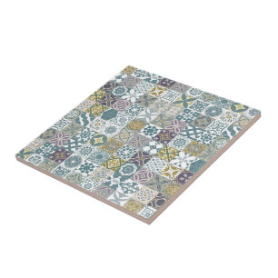 Marokkanische Fliese - pastellblau und gold