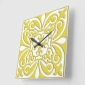 Marokkanische Fliese - Senfgelb und -WEISS Quadratische Wanduhr (Winkel)